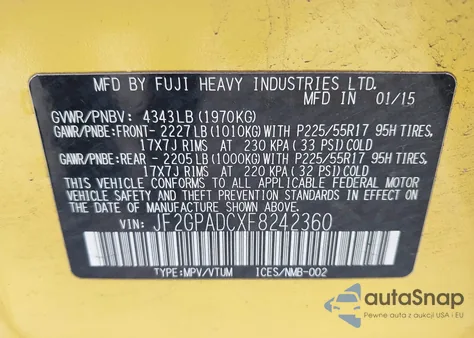 2015 Subaru Xv Crosstrek 2.0I Premium from USA, damaged, VIN JF2GPADCXF8242360